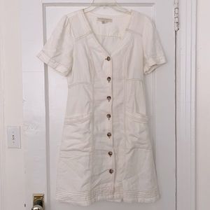 COPY - Anthropologie linen blend white short sleeve dress